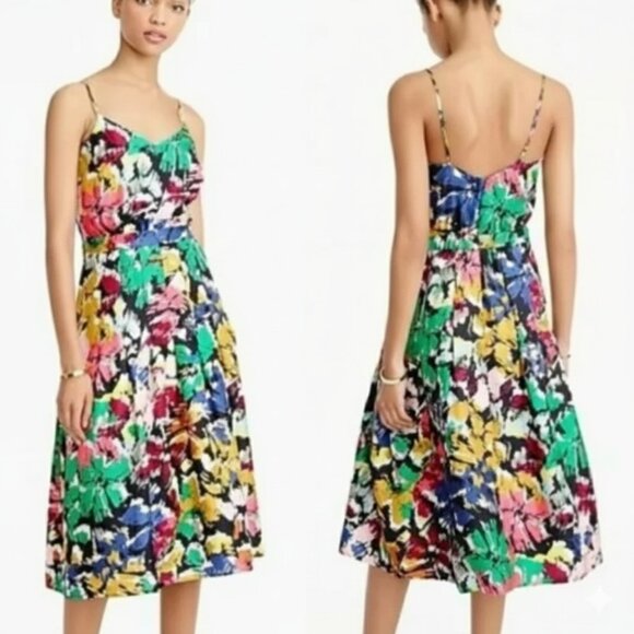 J. Crew Floral Midi Dress, Multicolor, Size 2 - Picture 1 of 13